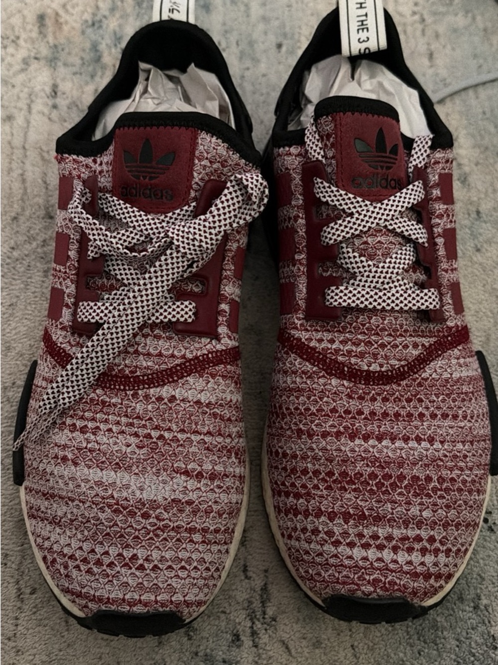 adidas men’s Maroon Knit Sneaker with White Accents
